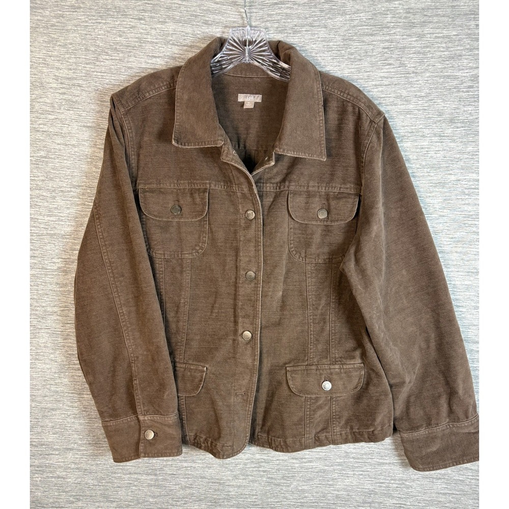 J. Jill Brown Trucker Jacket Women's Size XL Button Front Utility Style Shacket